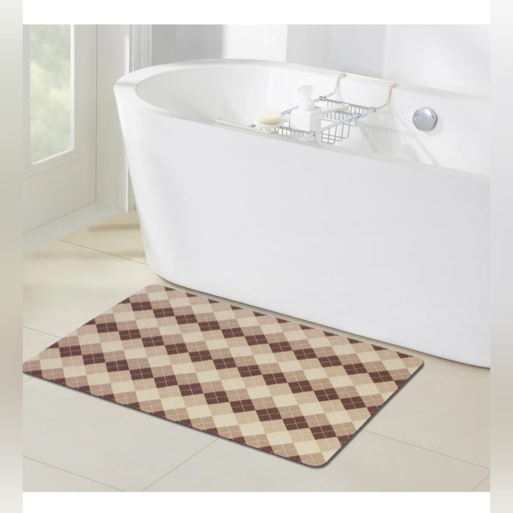 Non-Slip Bathroom Mat Rugs,Extra Absorbent Brown Diamond Checkerboard 17 x 27